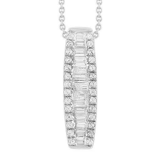 LADIES PENDANT 1/2 CT ROUND/BAGUETTE DIAMOND 10K WHITE GOLD(WITH CHAIN)
