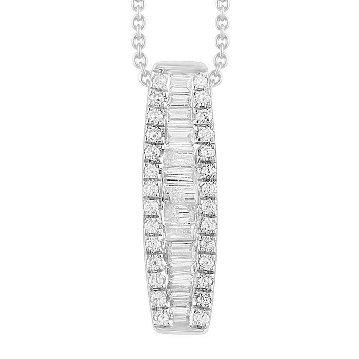 LADIES PENDANT 1/2 CT ROUND/BAGUETTE DIAMOND 10K WHITE GOLD(WITH CHAIN)