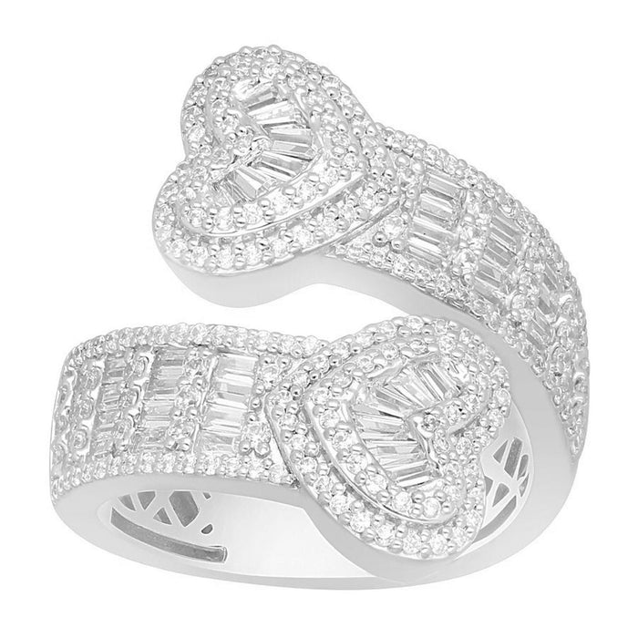 LADIES RING 2 CT ROUND/BAGUETTE DIAMOND 10K WHITE GOLD