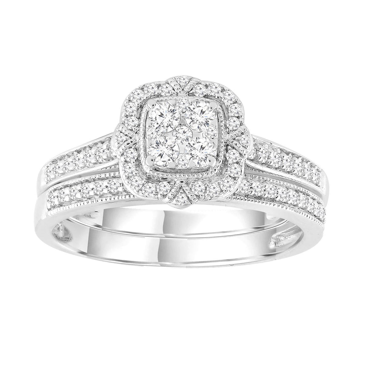 LADIES BRIDAL RING SET 1/2 CT ROUND DIAMOND 10K WHITE GOLD