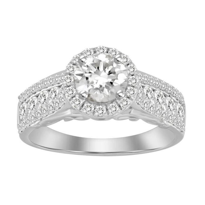 LADIES RING 1 1/2 CT ROUND DIAMOND 14K WHITE GOLD(CENTER-3/4) (SI QUALITY)