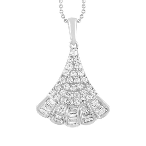 LADIES PENDANT 1/2 CT ROUND/BAGUETTE DIAMOND 10K WHITE GOLD