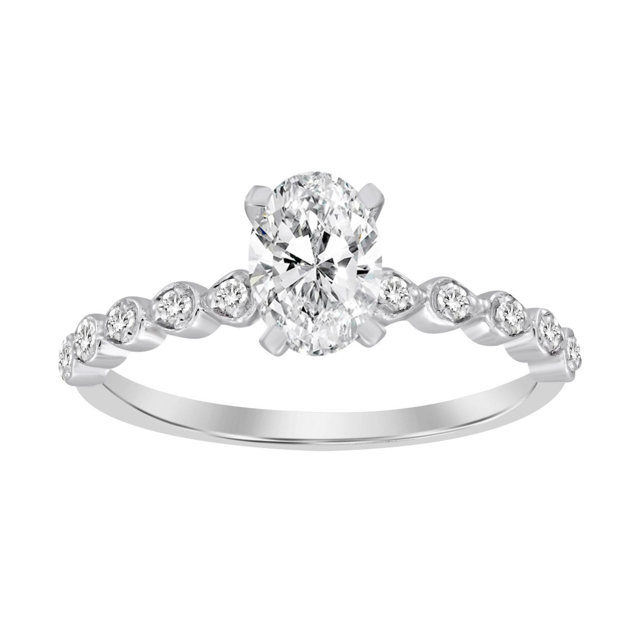 LADIES RING 1/8 CT ROUND/OVAL DIAMOND 14K WHITE GOLD(CENTER-1)