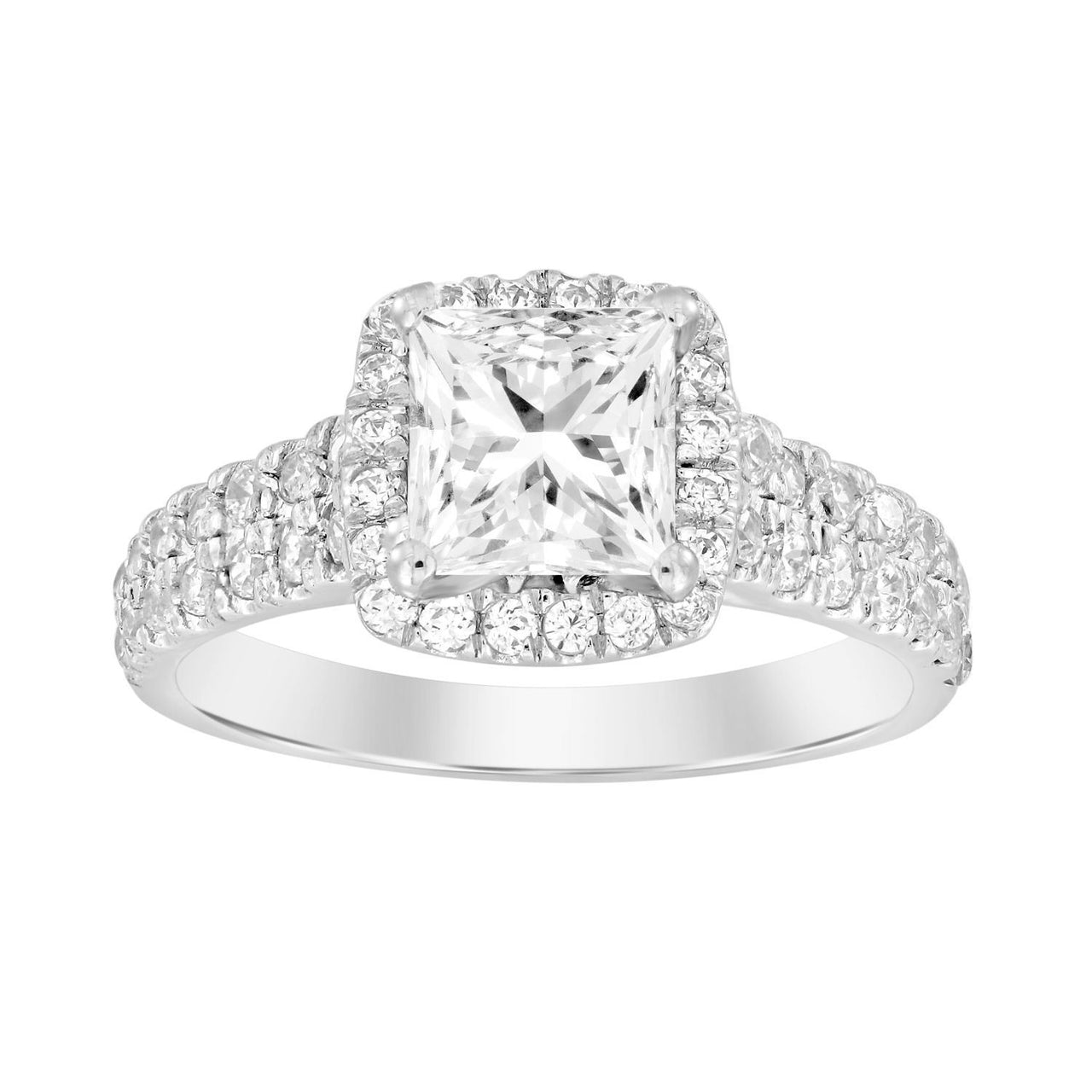 LADIES RING 3/4 CT ROUND/CUSHION DIAMOND 14K WHITE GOLD(CENTER-1)