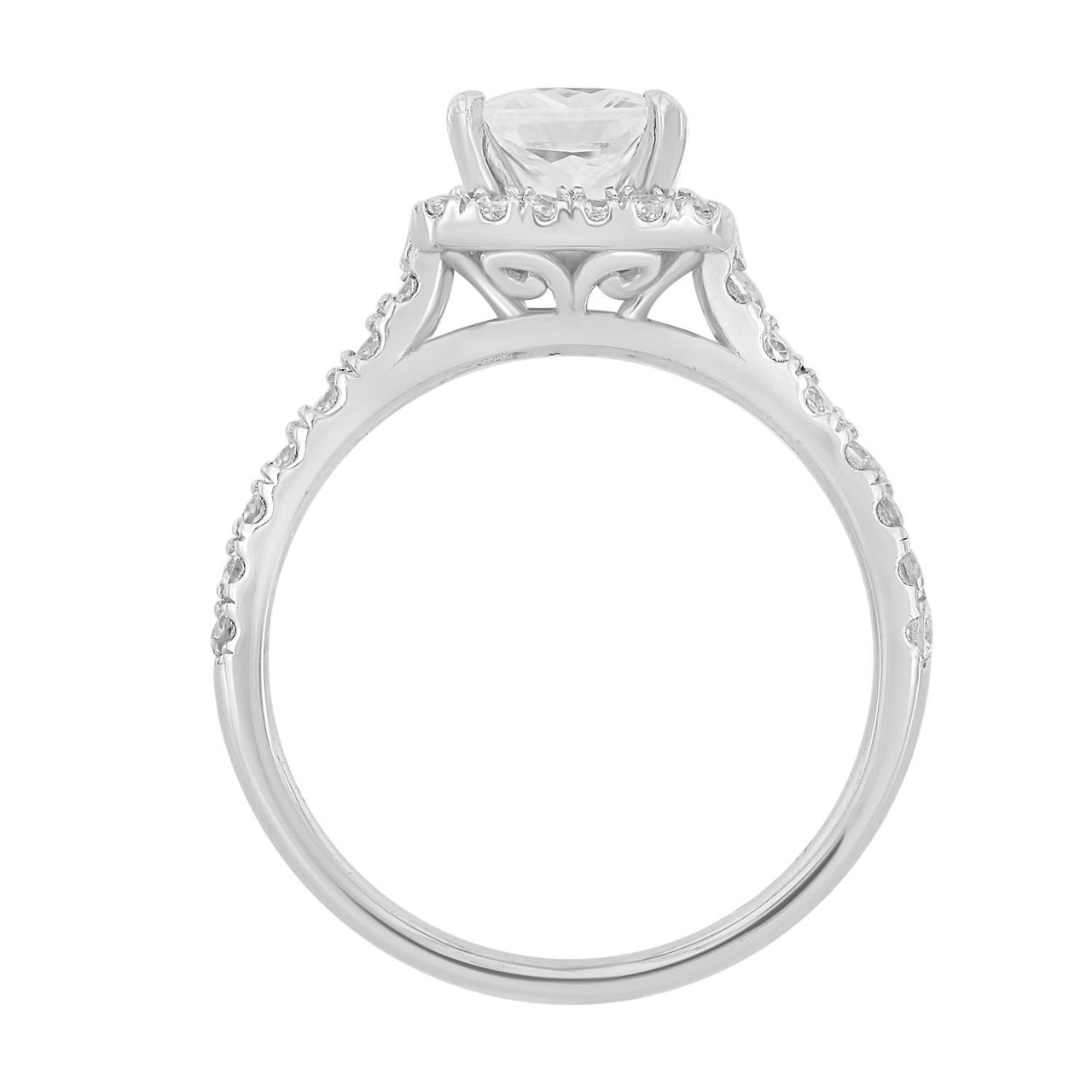 LADIES RING 3/4 CT ROUND/CUSHION DIAMOND 14K WHITE GOLD(CENTER-1)