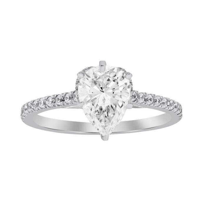 LADIES RING 1/3 CT  ROUND/PEAR DIAMOND 14K WHITE GOLD(CENTER-1/ SEMI MOUNT)