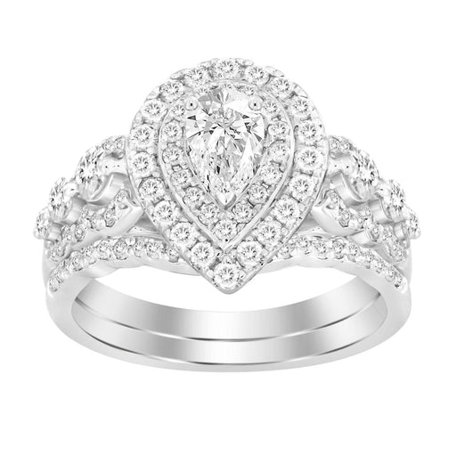 LADIES BRIDAL RING SET 1 1/2 CT ROUND DIAMOND 14K WHITE GOLD