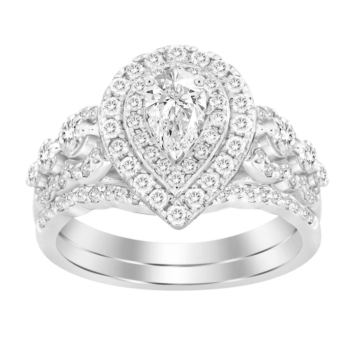 LADIES BRIDAL RING SET 1 1/2 CT ROUND DIAMOND 14K WHITE GOLD