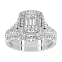 Thumbnail for LADIES BRIDAL RING SET 1 CT ROUND/BAGUETTE DIAMOND 14K WHITE GOLD