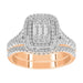 LADIES BRIDAL RING SET 1 CT ROUND/BAGUETTE DIAMOND 14K ROSE GOLD