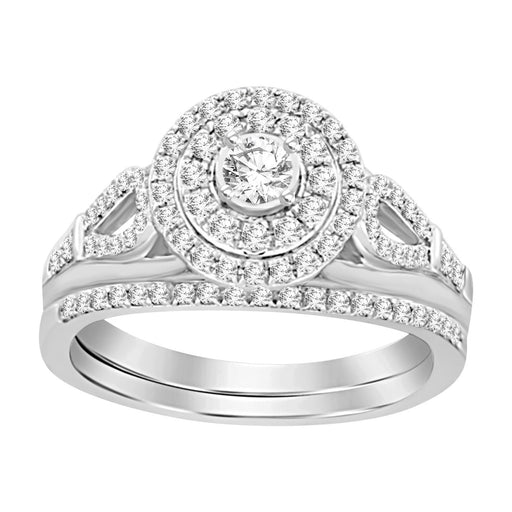 LADIES BRIDAL RING SET 1/2 CT ROUND DIAMOND 14K WHITE GOLD