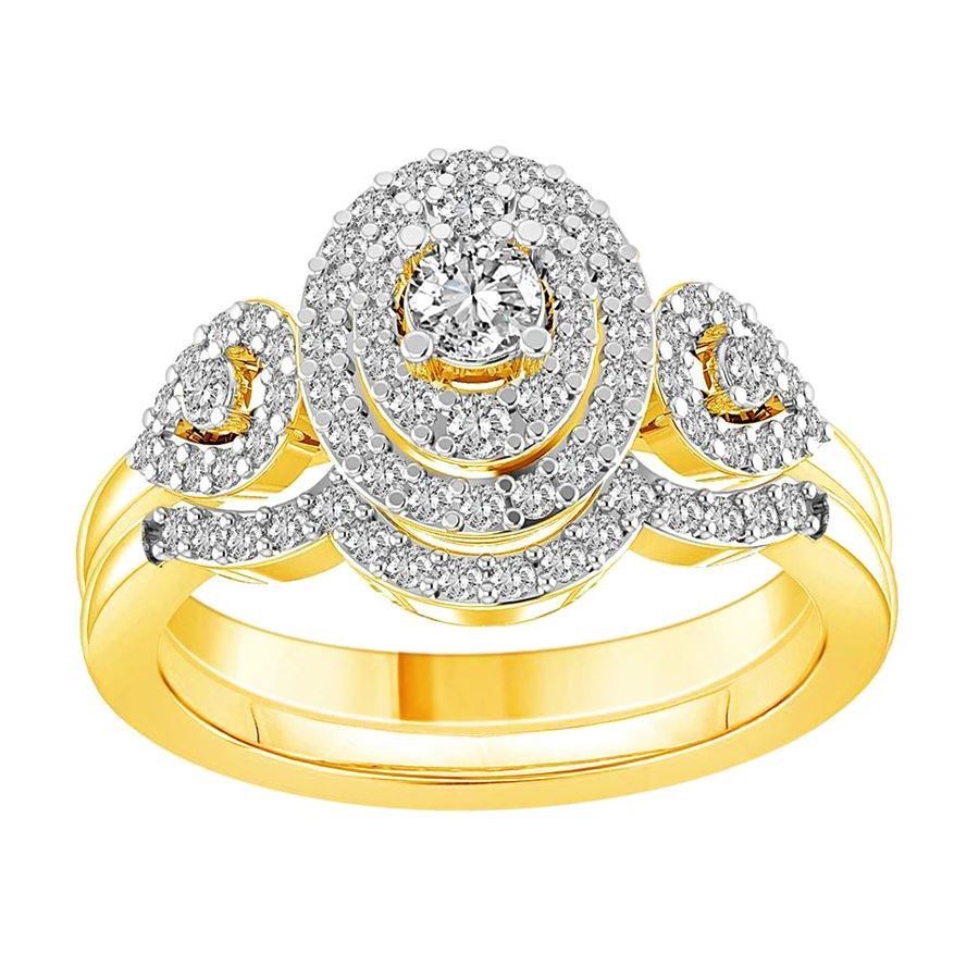 LADIES BRIDAL RING SET 3/4 CT ROUND DIAMOND 14K YELLOW GOLD