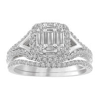 Thumbnail for LADIES BRIDAL RING SET 3/4 CT ROUND/BAGUETTE DIAMOND 14K WHITE GOLD