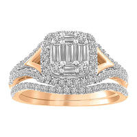 Thumbnail for LADIES BRIDAL RING SET 3/4 CT ROUND/BAGUETTE DIAMOND 14K ROSE GOLD
