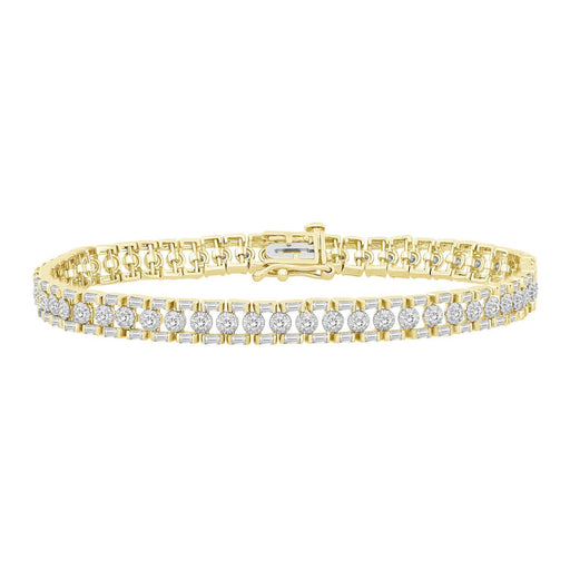 LADIES BRACELET 2 CT ROUND/BAGUETTE DIAMOND 10K YELLOW GOLD