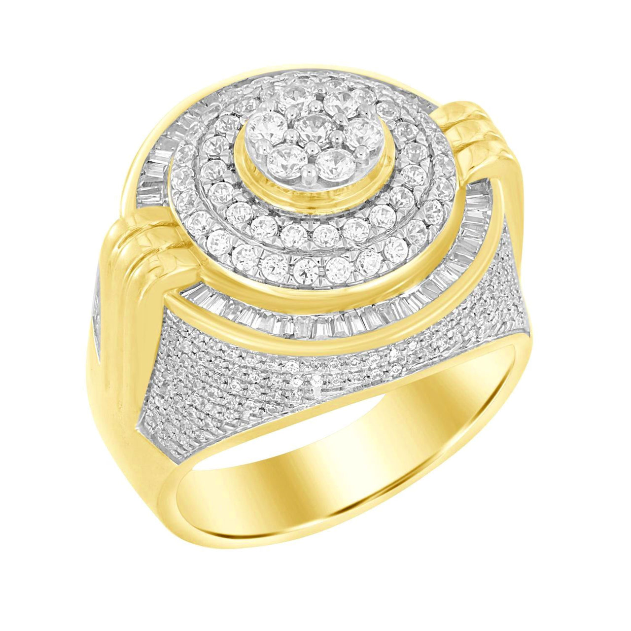 MEN'S RING 1 1/2 CT ROUND/BAGUETTE DIAMOND 10K YELLOW GOLD