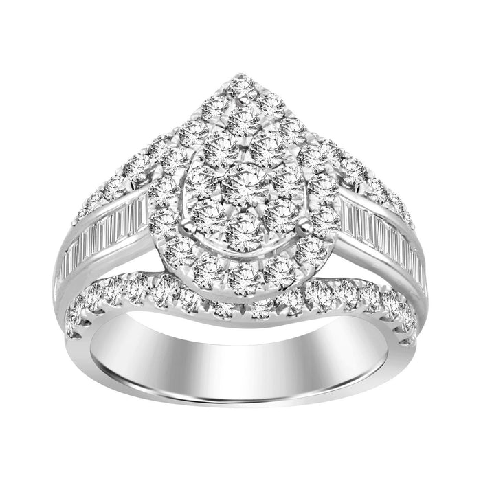 LADIES RING 2 CT ROUND/BAGUETTE DIAMOND 10K WHITE GOLD