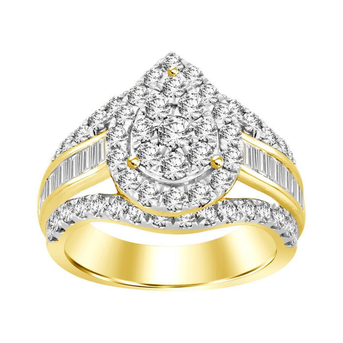 LADIES RING 2 CT ROUND/BAGUETTE DIAMOND 10K YELLOW GOLD