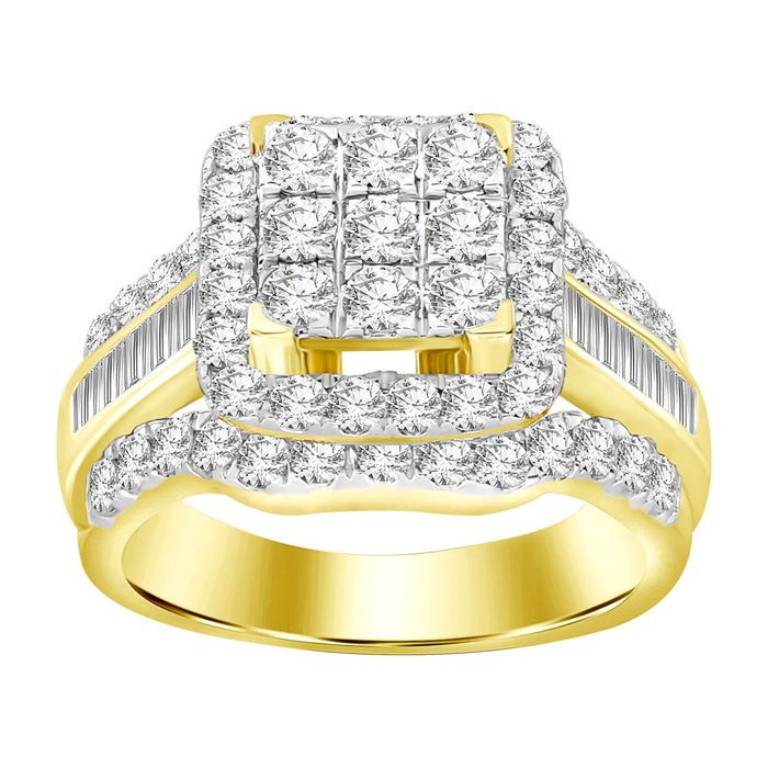 LADIES RING 2 CT ROUND/BAGUETTE DIAMOND 10K YELLOW GOLD