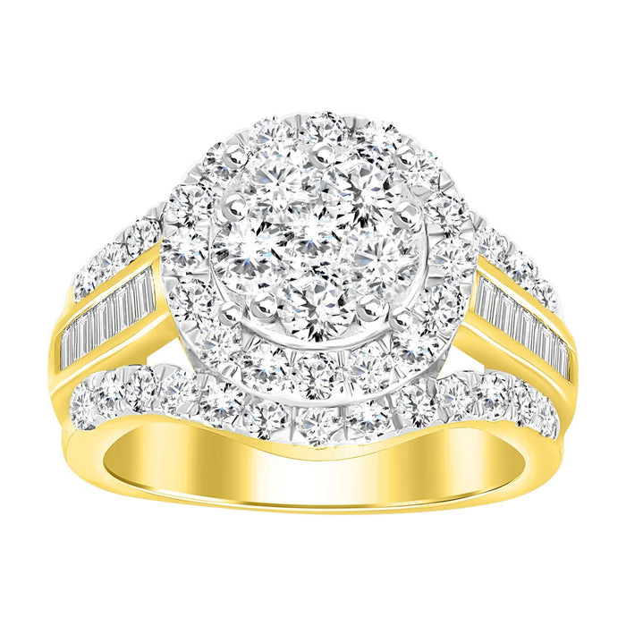 LADIES RING 2 CT ROUND/BAGUETTE DIAMOND 10K YELLOW GOLD