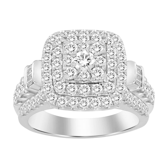 LADIES RING 2 CT ROUND/BAGUETTE DIAMOND 10K WHITE GOLD