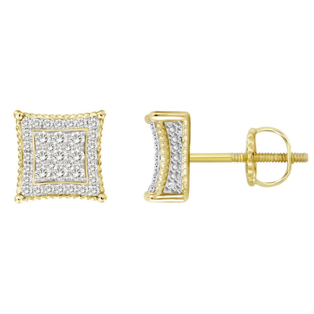 MEN'S EARRING 1 CT ROUND DIAMOND 10K YELLOW GOLD