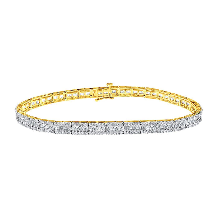 LADIES BRACELET 3 CT ROUND/BAGUETTE DIAMOND 10K YELLOW GOLD