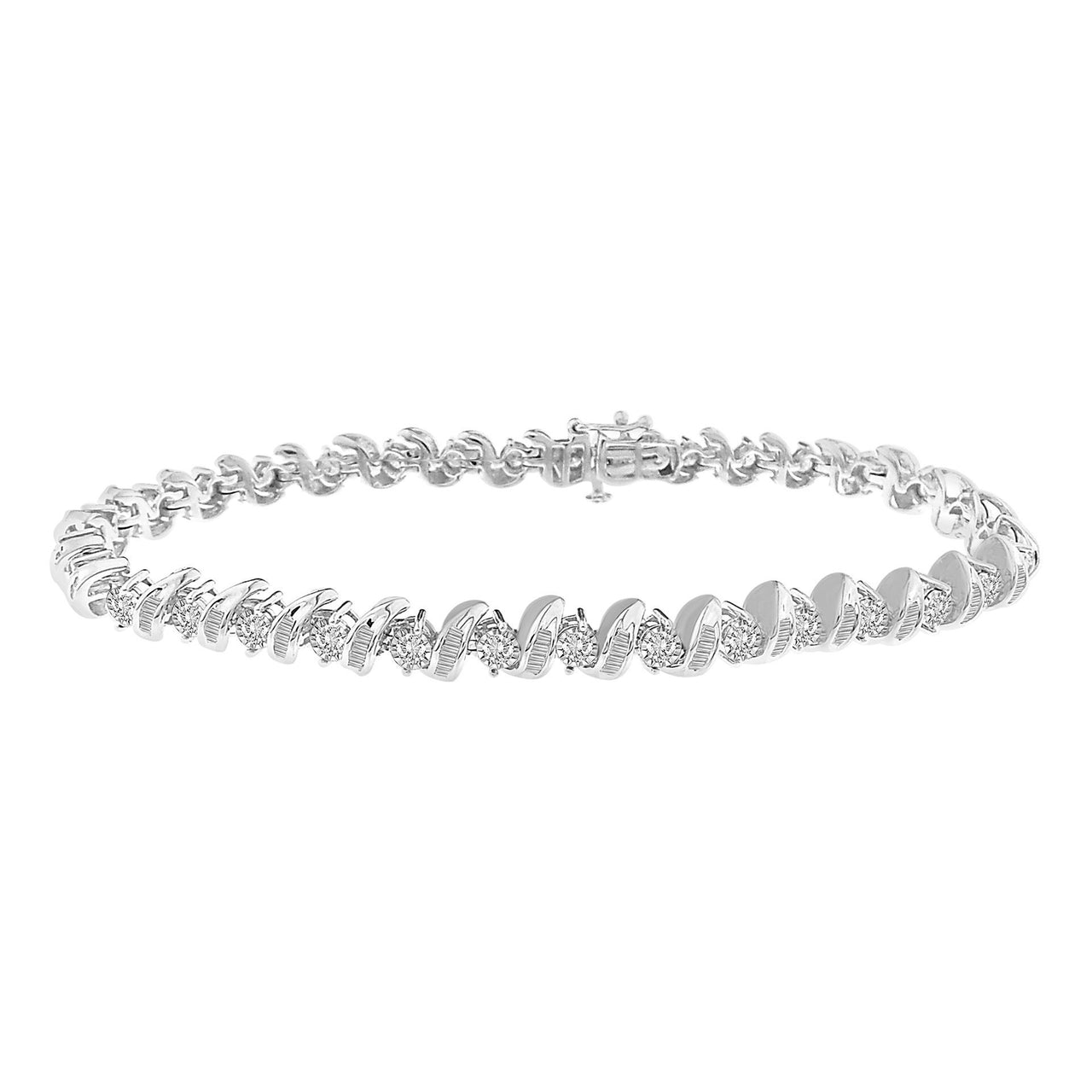 LADIES BRACELET 1 CT ROUND/BAGUETTE DIAMOND 10K WHITE GOLD