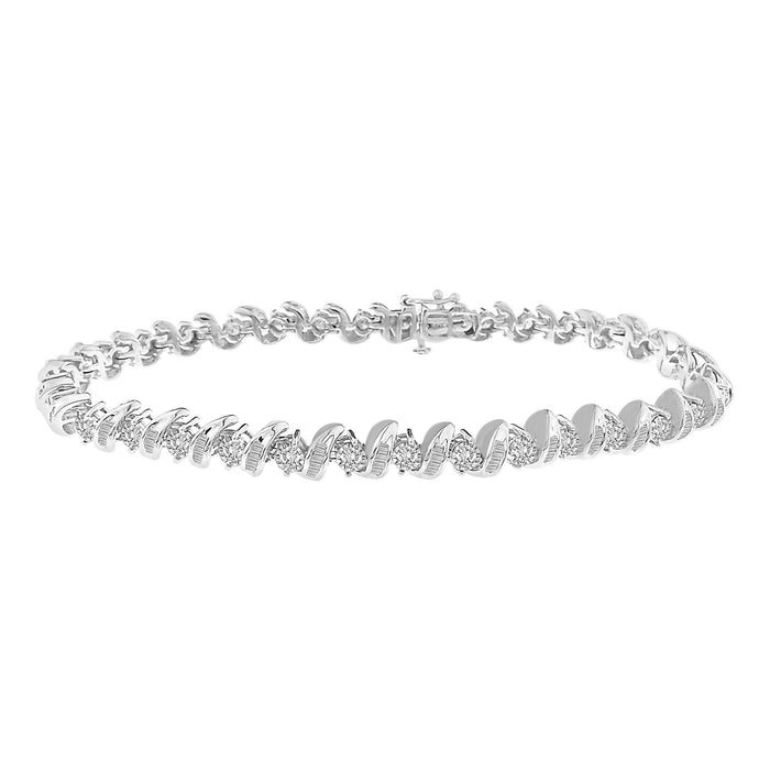 LADIES BRACELET 1 CT ROUND/BAGUETTE DIAMOND 10K WHITE GOLD