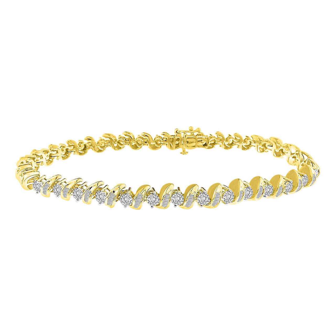 LADIES BRACELET 1 CT ROUND/BAGUETTE DIAMOND 10K YELLOW GOLD