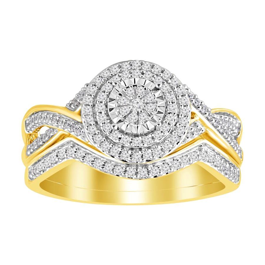 LADIES BRIDAL RING SET 1/3 CT ROUND DIAMOND 10K YELLOW GOLD