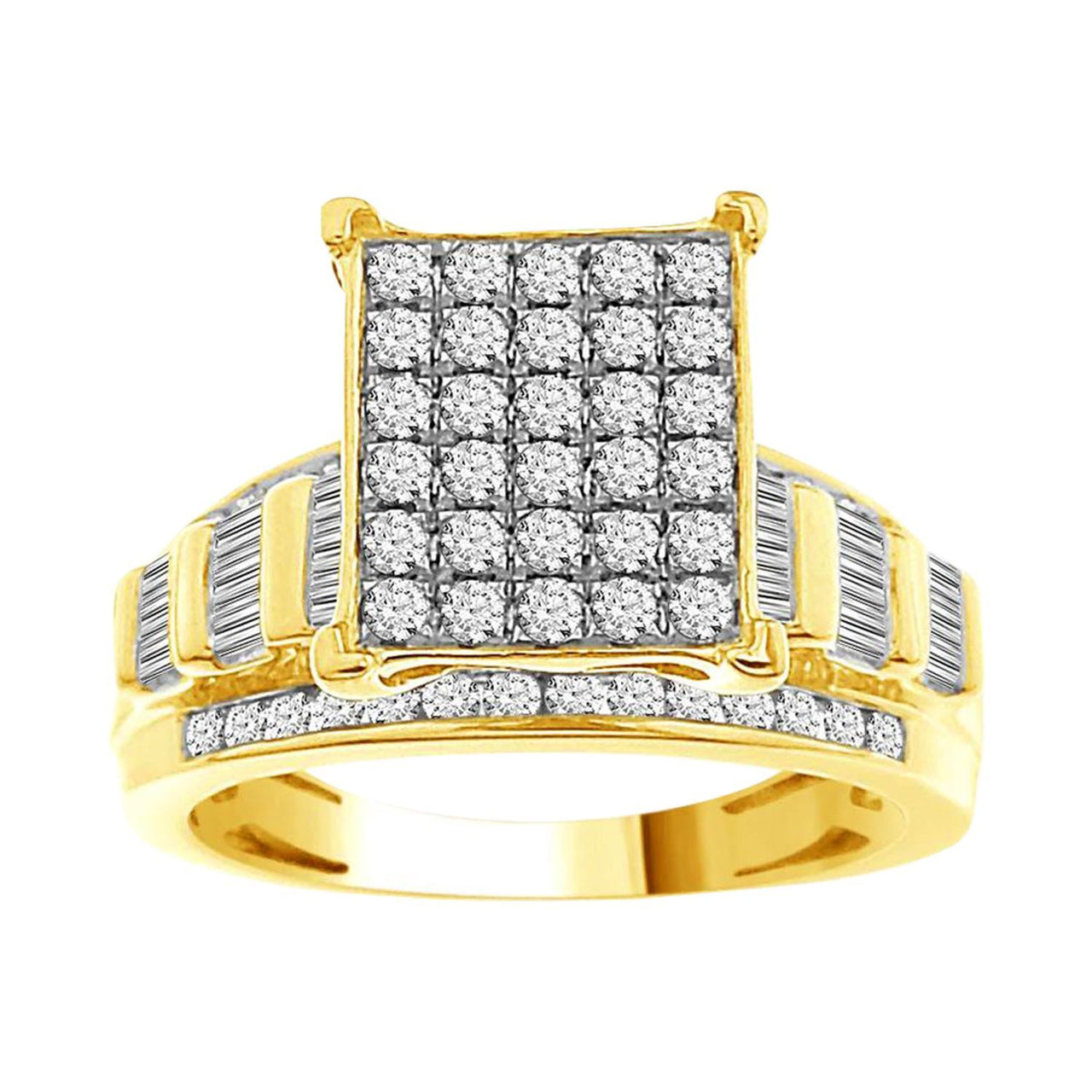 LADIES RING 1 CT ROUND/BAGUETTE DIAMOND 10K YELLOW GOLD