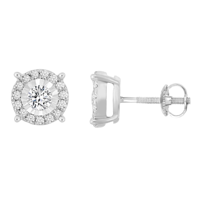 LADIES EARRING 1/2 CT ROUND DIAMOND SILVER