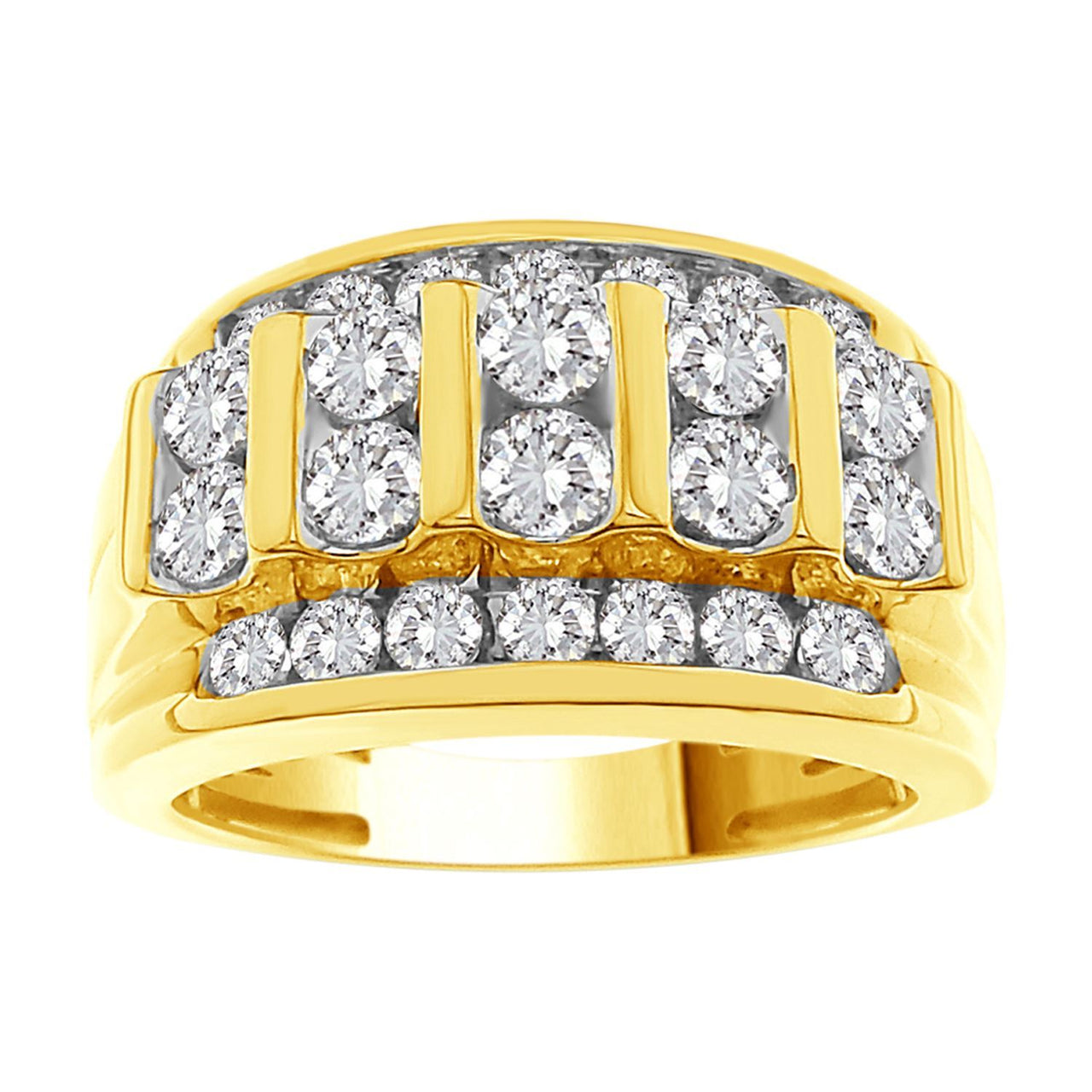 MEN'S RING 3 CT ROUND DIAMOND 10K YELLOW GOLD
