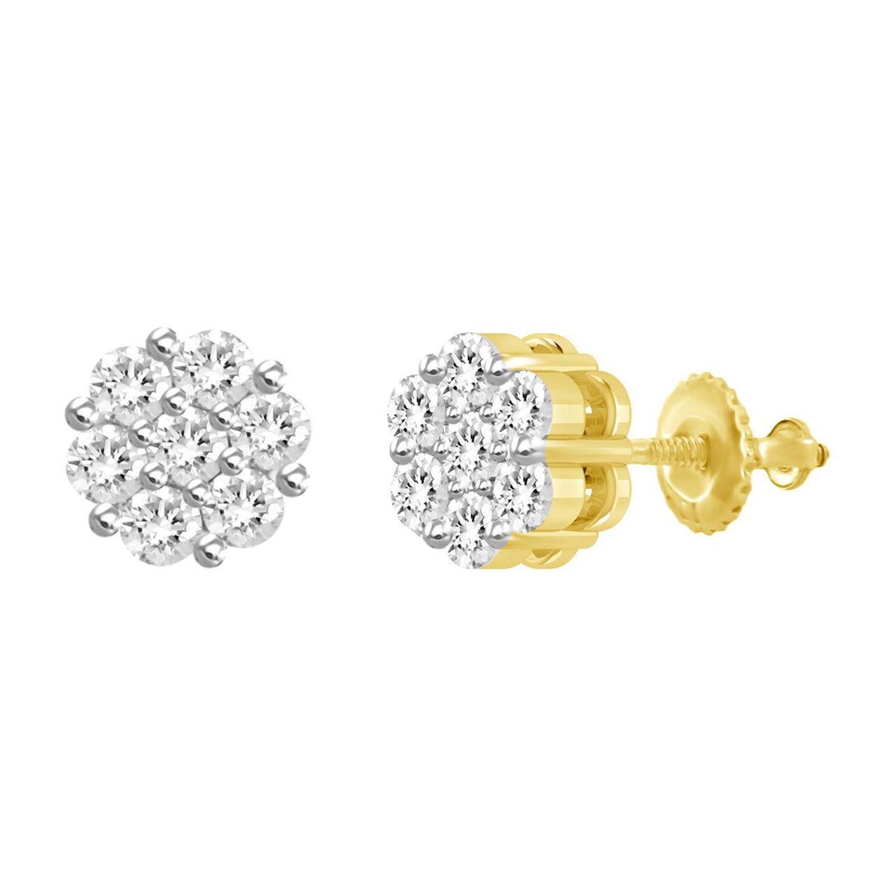 LADIES EARRINGS 1/2 CT ROUND DIAMOND 14K YELLOW GOLD