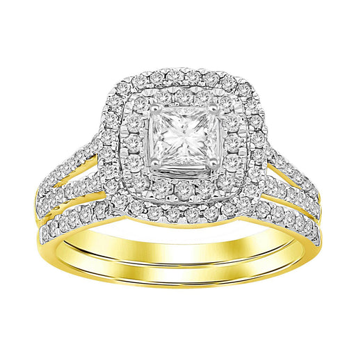 LADIES BRIDAL RING SET 1 CT ROUND/PRINCESS DIAMOND 14K YELLOW GOLD