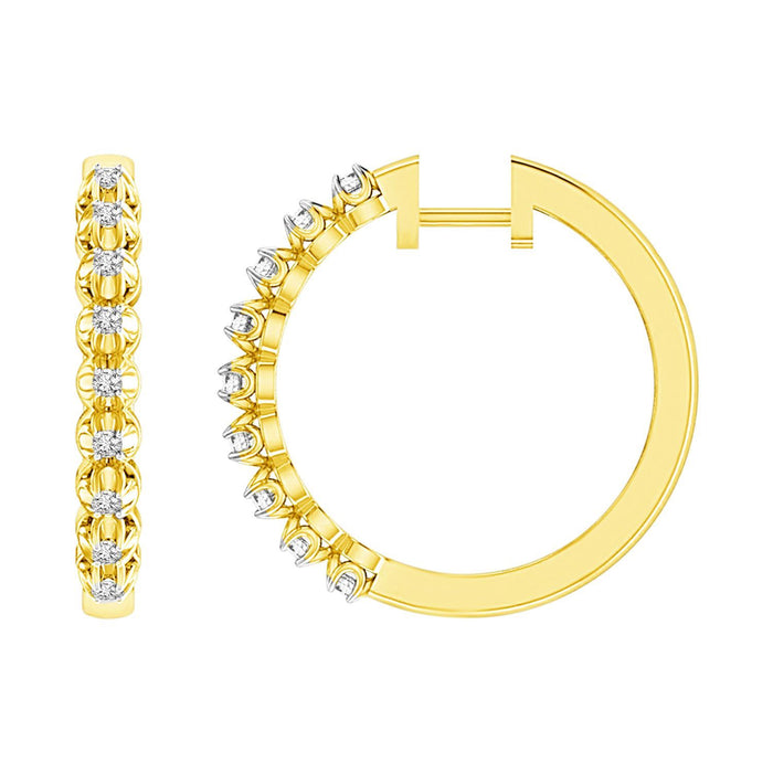 LADIES HOOPS 1/4 CT ROUND DIAMOND 10K YELLOW GOLD