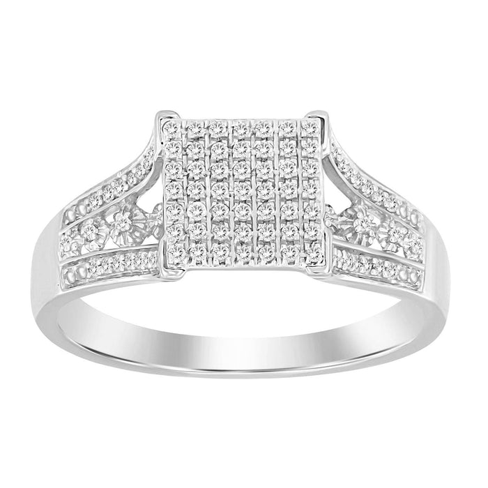 LADIES RING 1/5 CT ROUND DIAMOND 10K WHITE GOLD