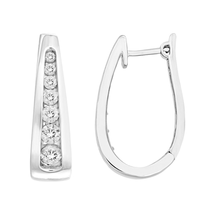 LADIES HOOP 1 CT ROUND DIAMOND 10K WHITE GOLD