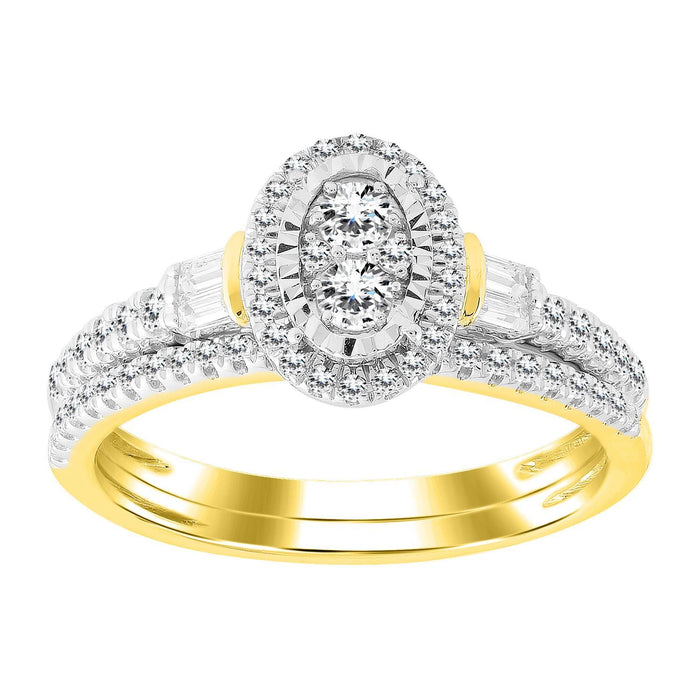 LADIES BRIDAL RING SET 1/2 CT ROUND/BAGUETTE DIAMOND 10K YELLOW GOLD