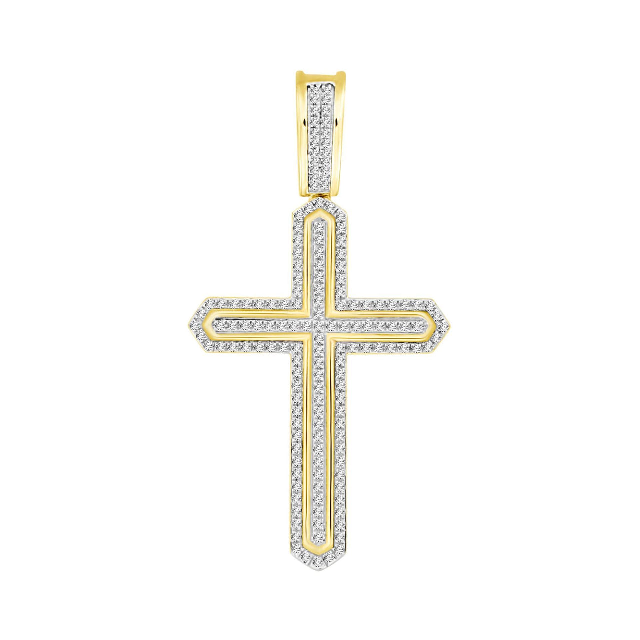 MEN'S CROSS 1/2 CT ROUND DIAMOND 10K YELLOW GOLD