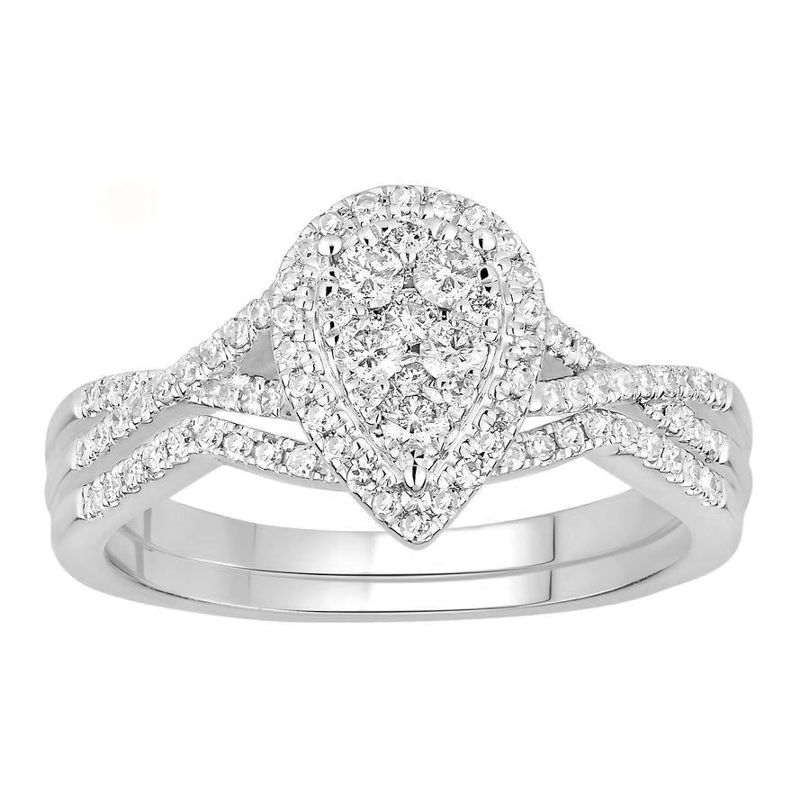LADIES BRIDAL RING SET 1/2 CT ROUND DIAMOND 10K WHITE GOLD