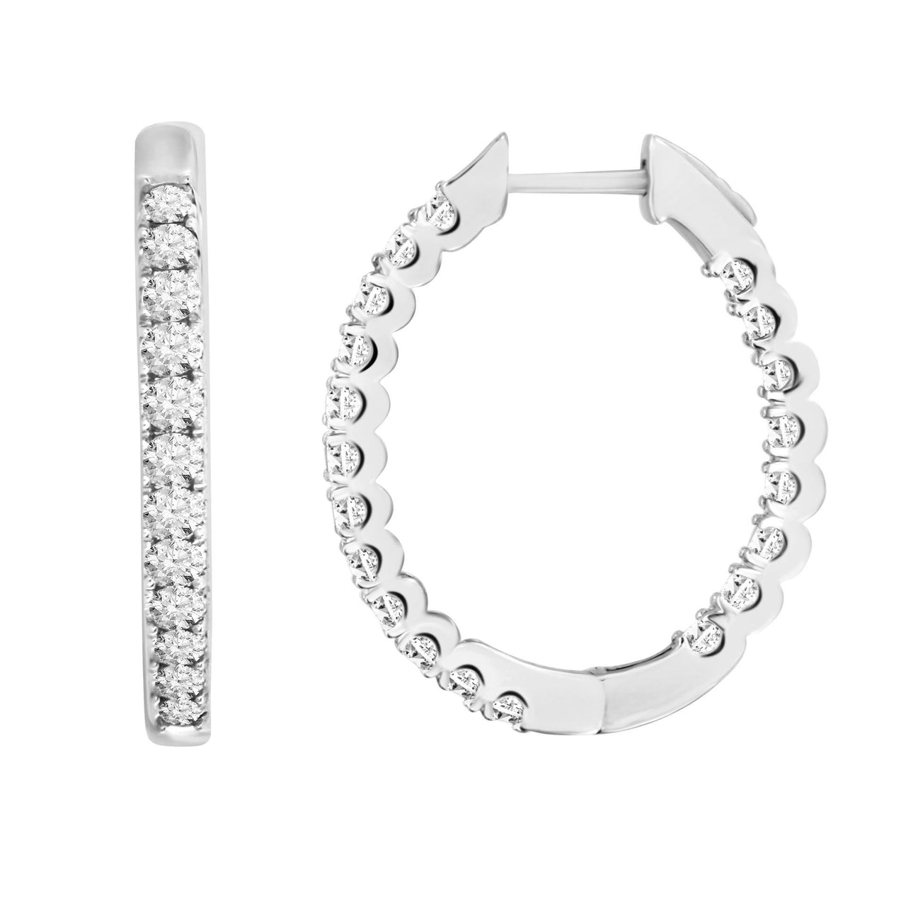 LADIES HOOPS 3 CT ROUND DIAMOND 10K WHITE GOLD