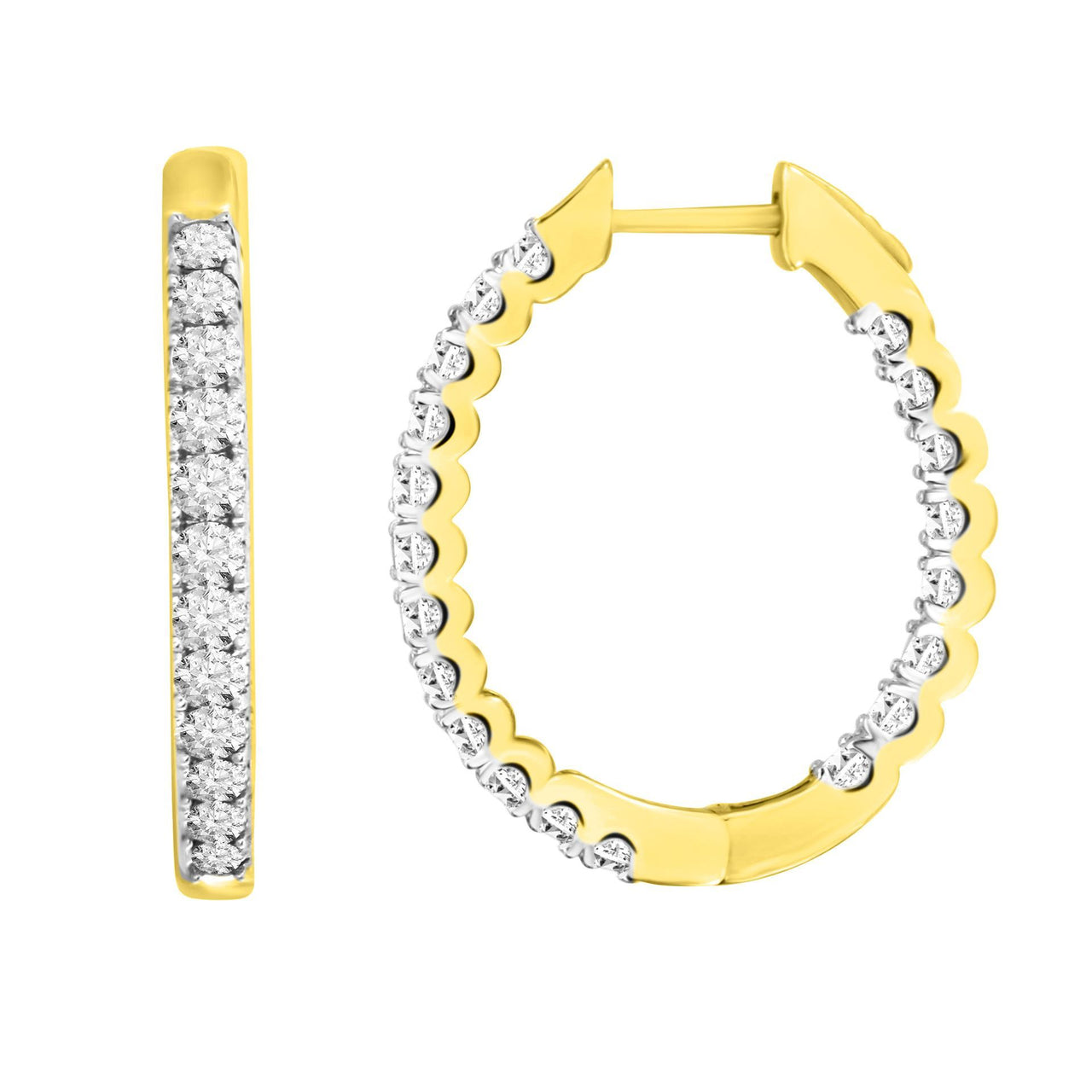 LADIES HOOPS 3 CT ROUND DIAMOND 10K YELLOW GOLD