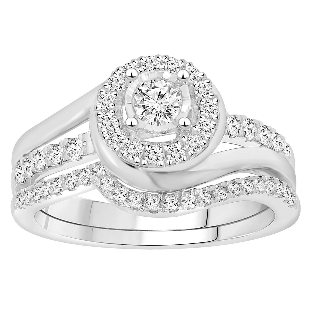 LADIES BRIDAL RING SET 5/8 CT ROUND DIAMOND 14K WHITE GOLD