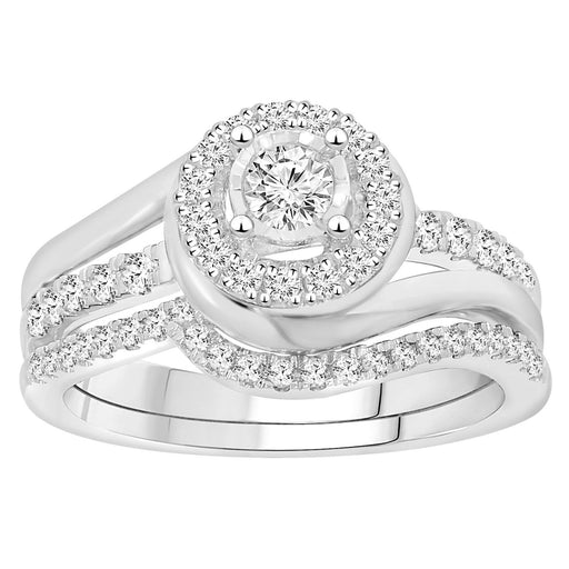 LADIES BRIDAL RING SET 5/8 CT ROUND DIAMOND 14K WHITE GOLD