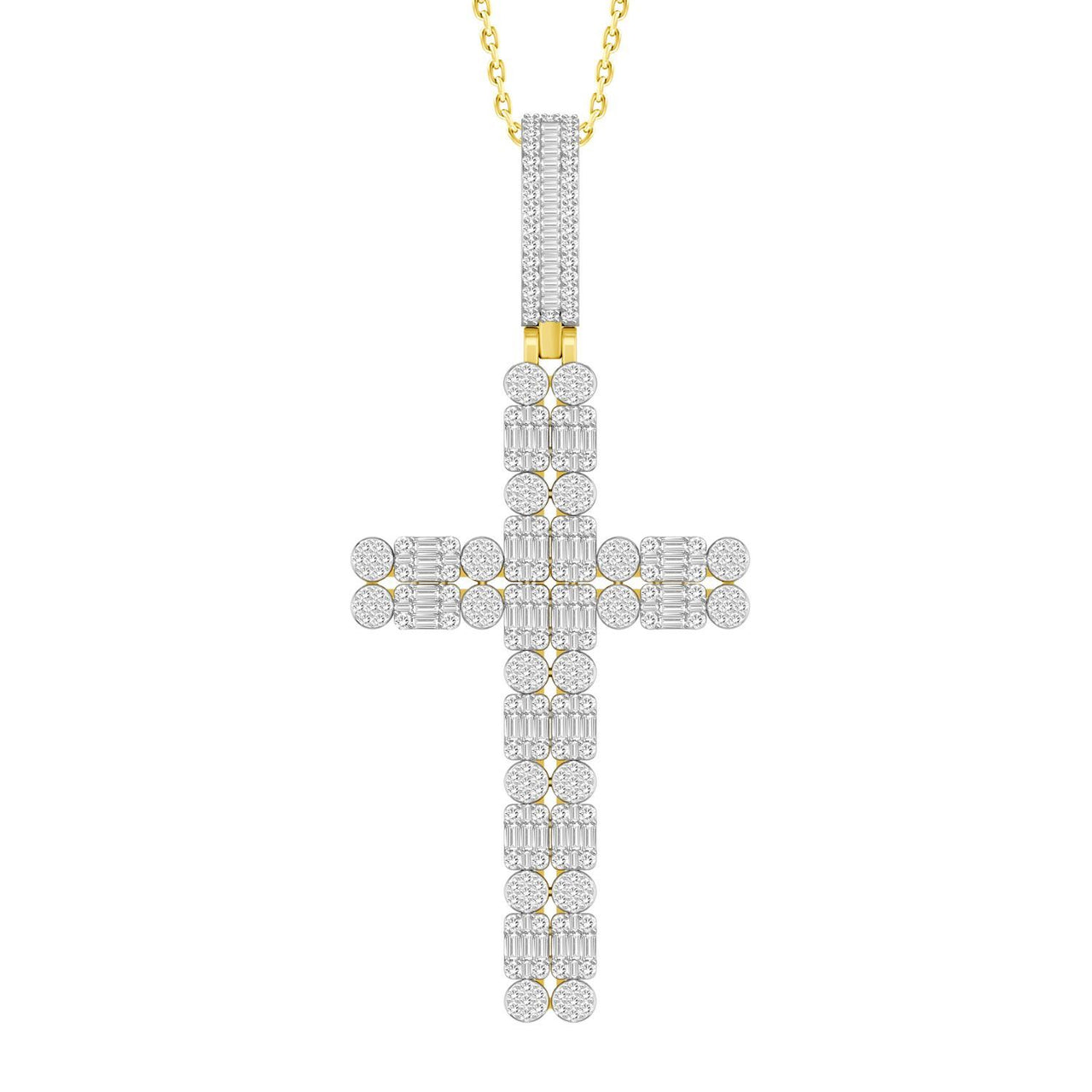 MEN'S CROSS 1 1/2 CT ROUND/BAGUETTE DIAMOND 10K YELLOW GOLD