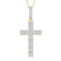 Thumbnail for MEN'S CROSS 1 1/2 CT ROUND/BAGUETTE DIAMOND 10K YELLOW GOLD