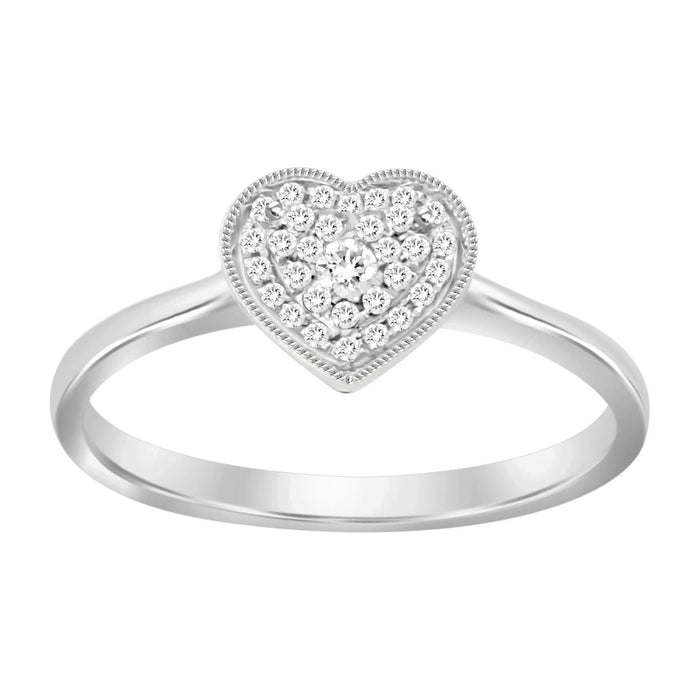 LADIES HEART RING 1/10 CT ROUND DIAMOND 10K WHITE GOLD