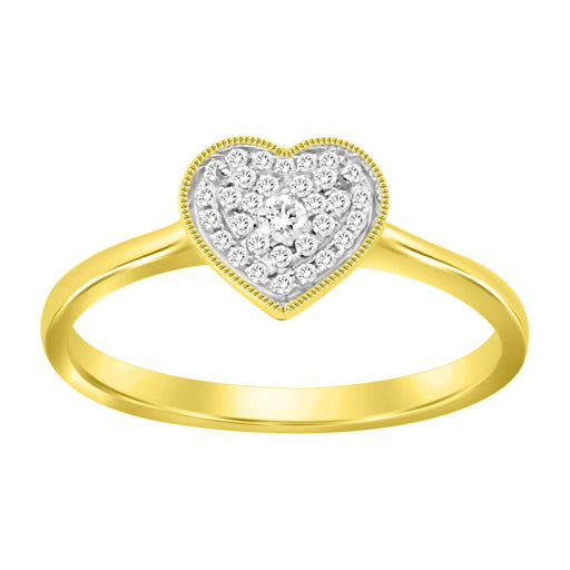 LADIES HEART RING 1/10 CT ROUND DIAMOND 10K YELLOW GOLD